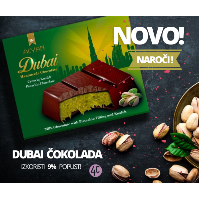 DUBAJSKA ČOKOLADA-ročno izdelana, pistacija, 100g