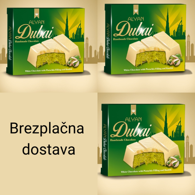 BELA DUBAJSKA ČOKOLADA-ročno izdelana, pistacija, 3 ČOKOLADE x100g + BREZPLAČNA DOSTAVA